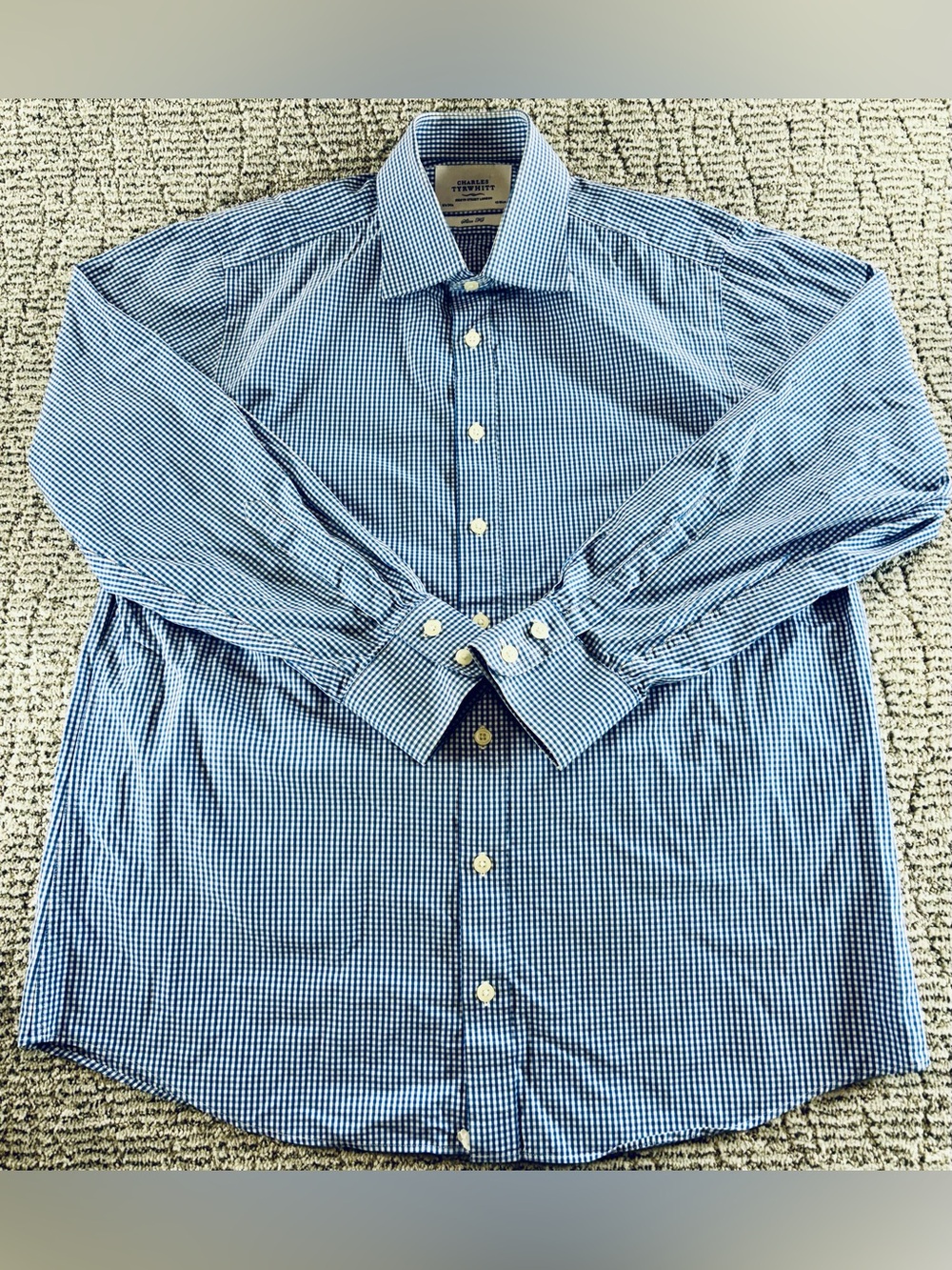 Charles Tyrwhitt Men’s 16.5-34 Blue-White Checkered Slim Fit Dress Shirt